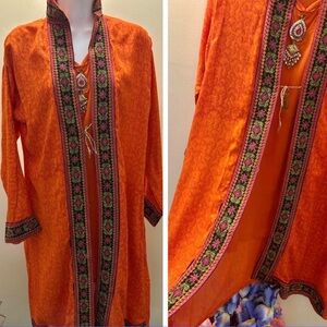 Vibrant Orange Embroidered jacket style Kurta with churidaar/trousers XXL 44